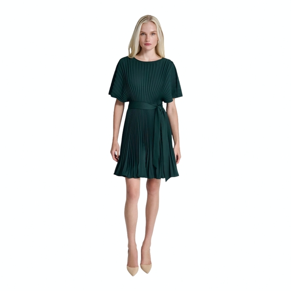 DKNY Women's Sunburst Pleated Fit & Flare Dress Dark Green Sizes 10,14 Authentic - Picture 3 of 4